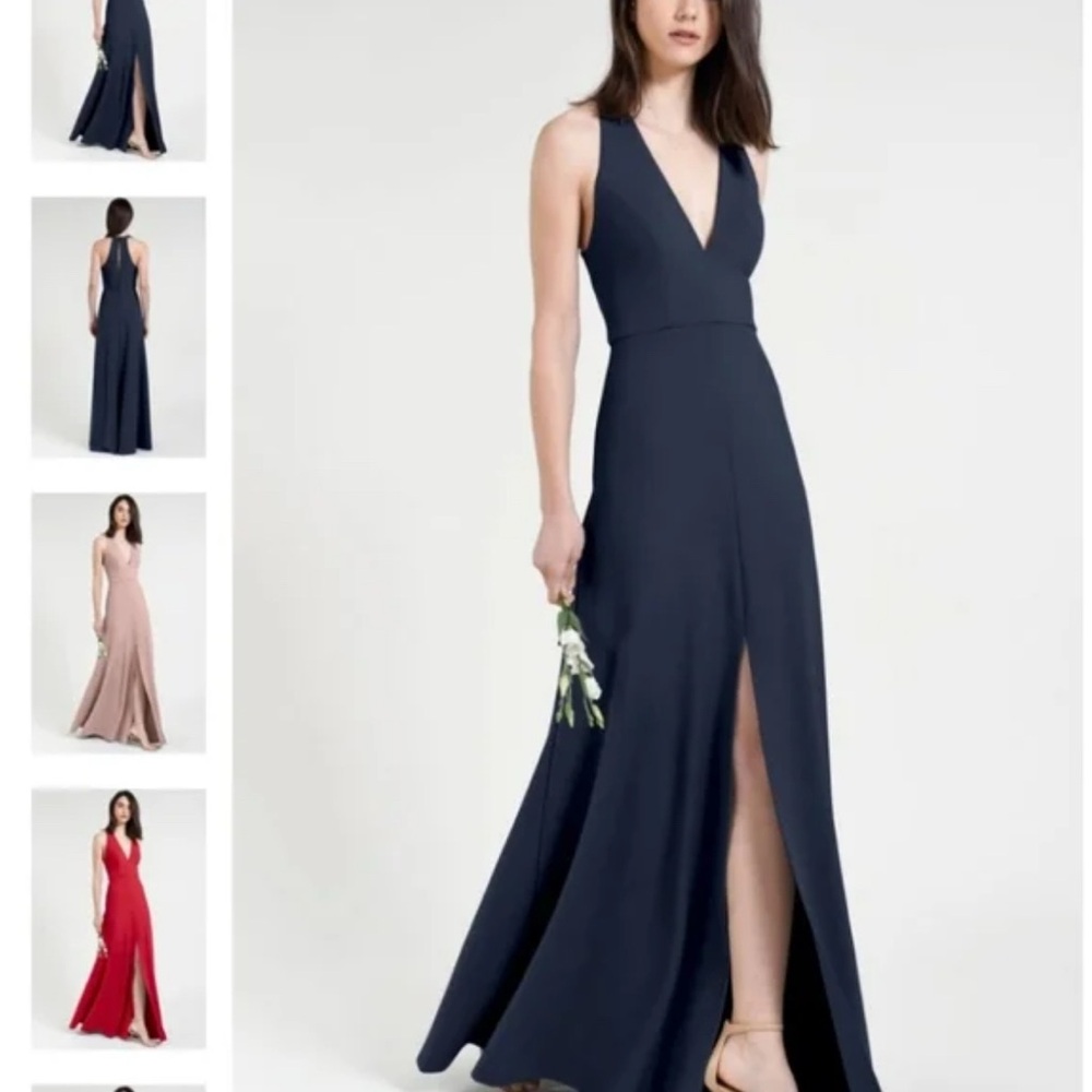 Jenny Yoo Margot bridesmaid dress V Neck A Line, Slit, Keyhole Back Navy size 2 - Picture 3 of 16